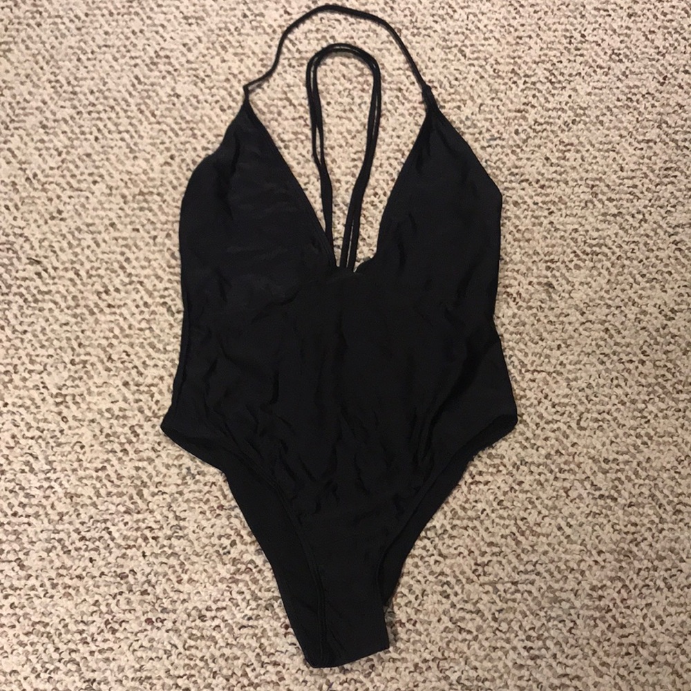 Deep plunge black one piece